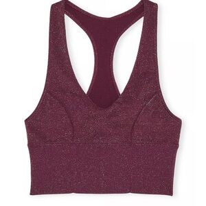 VS Pink Seamless Shimmer Plunge Sports Bra Wild Rose Shine Large longline